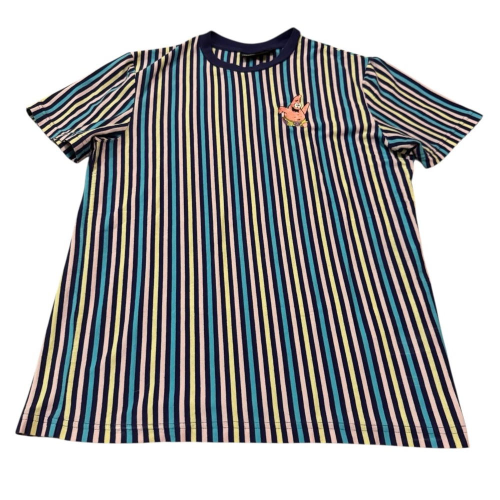 90s Nickelodeon SpongeBob Striped Featuring Embroidered Patrick T-Shirt 
Size S